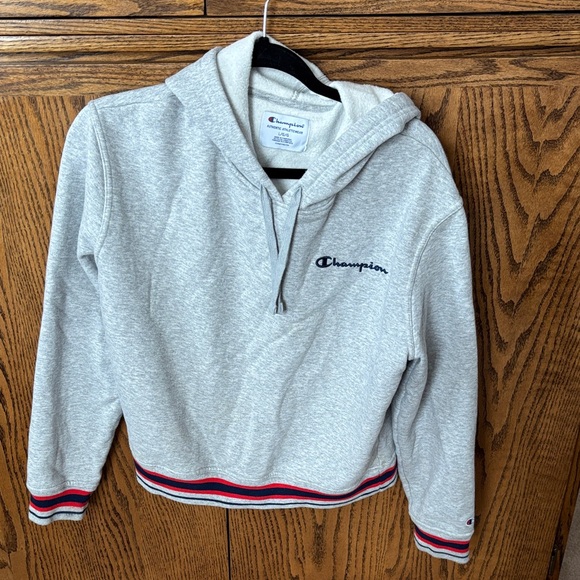 Champion Cropped Gray Hoodie with Red and Blue Accents - Picture 1 of 4